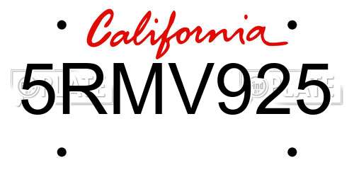 5RMV925 California License Plate