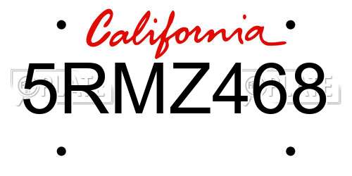5RMZ468 California License Plate