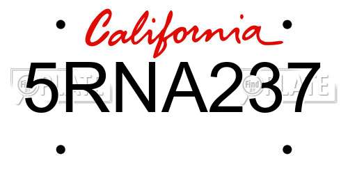 5RNA237 California License Plate