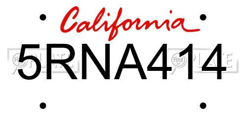 5RNA414 California License Plate