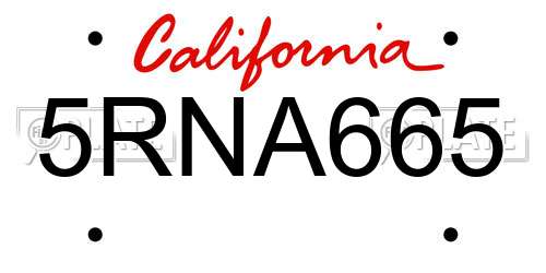 5RNA665 California License Plate