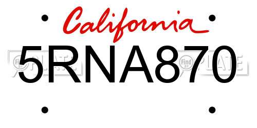 5RNA870 California License Plate