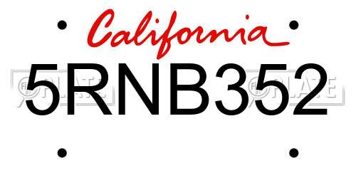 5RNB352 California License Plate