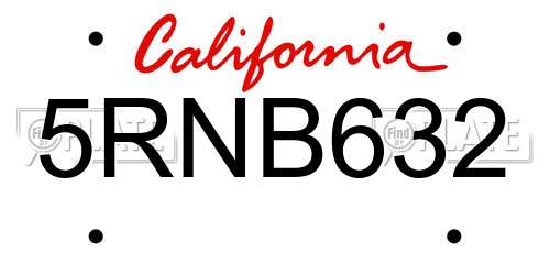 5RNB632 California License Plate