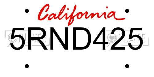 5RND425 California License Plate