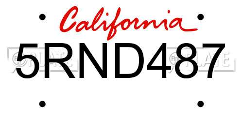 5RND487 California License Plate