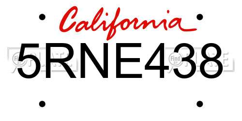 5RNE438 California License Plate
