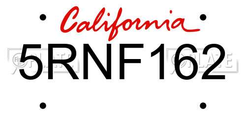5RNF162 California License Plate