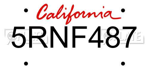 5RNF487 California License Plate