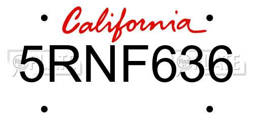 5RNF636 California License Plate