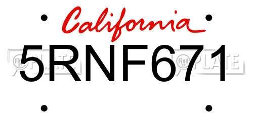 5RNF671 California License Plate