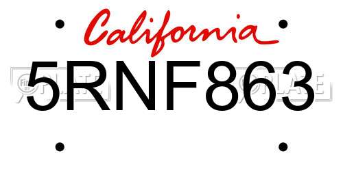 5RNF863 California License Plate