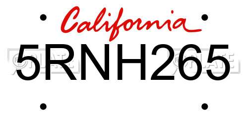 5RNH265 California License Plate