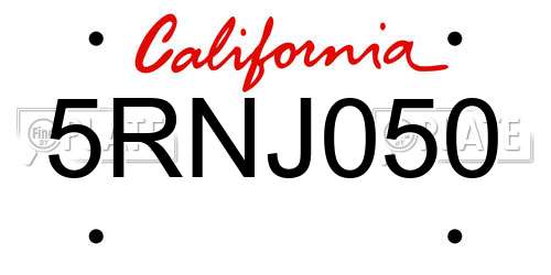 5RNJ050 California License Plate