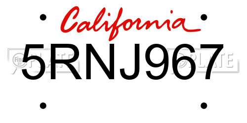 5RNJ967 California License Plate