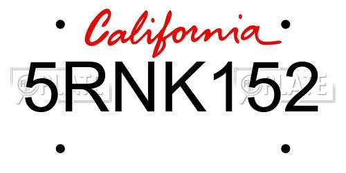 5RNK152 California License Plate