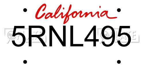 5RNL495 California License Plate