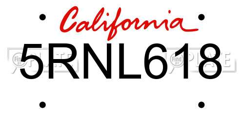 5RNL618 California License Plate