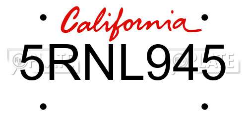 5RNL945 California License Plate