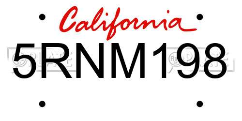 5RNM198 California License Plate