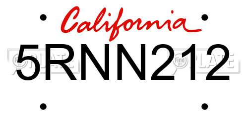5RNN212 California License Plate