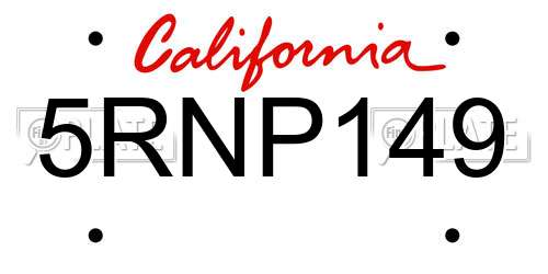 5RNP149 California License Plate