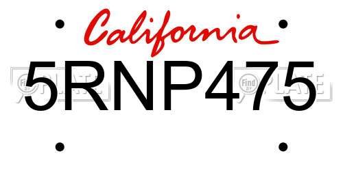 5RNP475 California License Plate