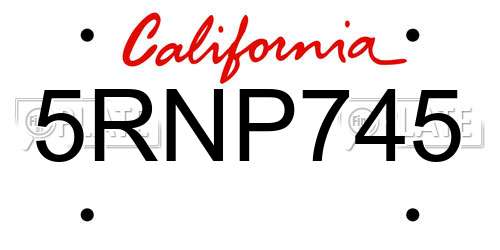 5RNP745 California License Plate