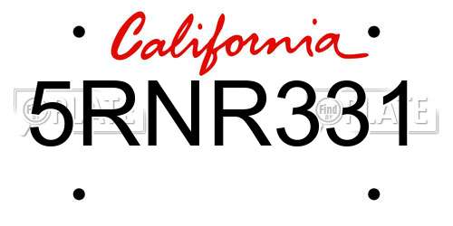 5RNR331 California License Plate