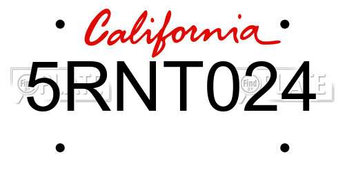 5RNT024 California License Plate
