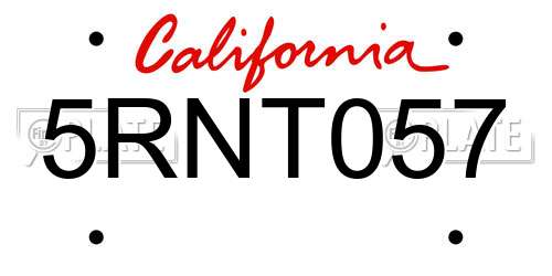 5RNT057 California License Plate