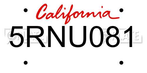 5RNU081 California License Plate