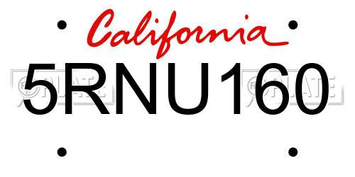 5RNU160 California License Plate