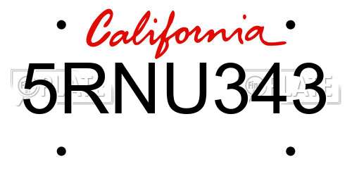 5RNU343 California License Plate