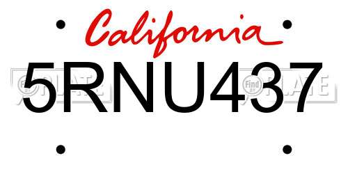 5RNU437 California License Plate