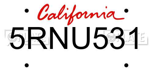 5RNU531 California License Plate