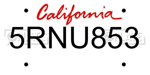 5RNU853 California License Plate
