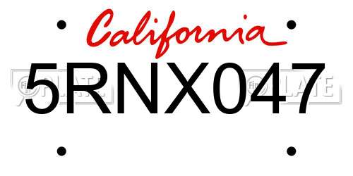 5RNX047 California License Plate