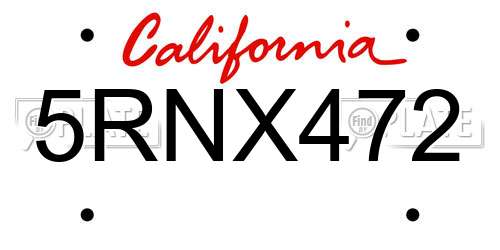 5RNX472 California License Plate