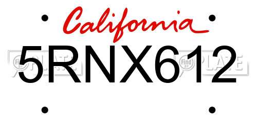5RNX612 California License Plate
