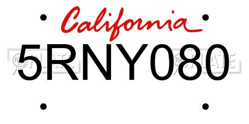 5RNY080 California License Plate