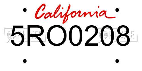 5RO0208 California License Plate