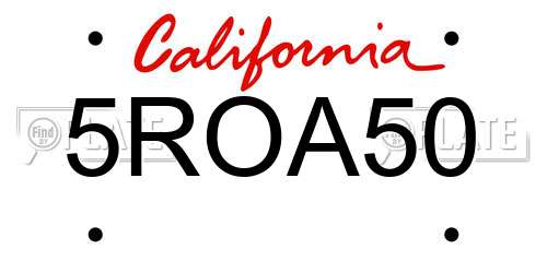 5ROA50 California License Plate