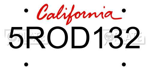 5ROD132 California License Plate