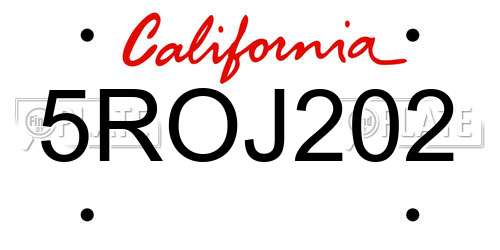 5ROJ202 California License Plate