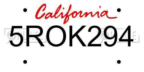 5ROK294 California License Plate
