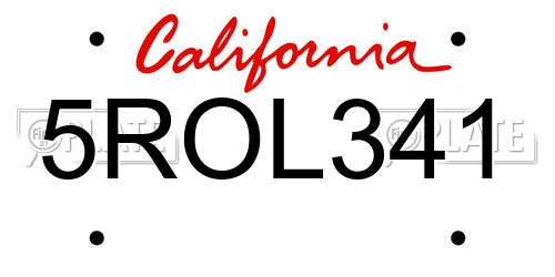 5ROL341 California License Plate