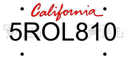 5ROL810 California License Plate