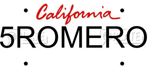 5ROMERO California License Plate