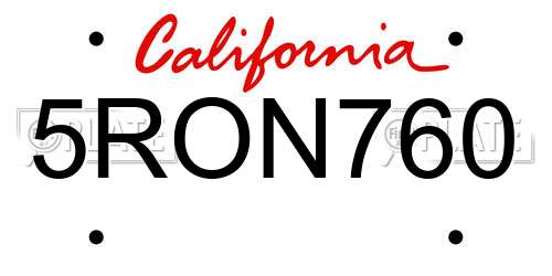 5RON760 California License Plate